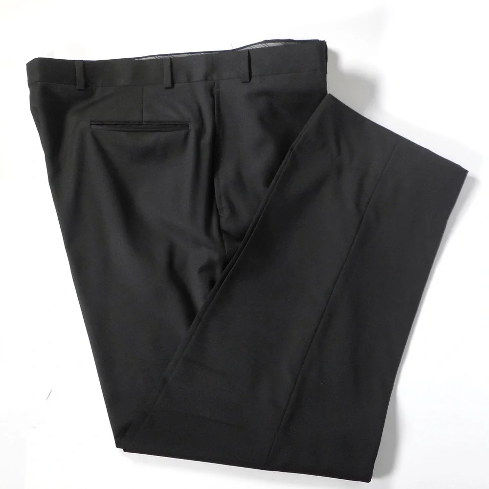 Calvin Klein Mens 43R Solid Black Suit 3 Button 100% Wool 40x30 Pant Flat XLNT